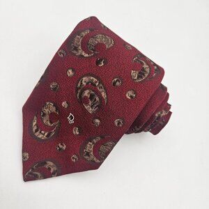 Vintage Dior Burgundy Brown Abstract Pattern Polyester Silk Blend 58" Tie